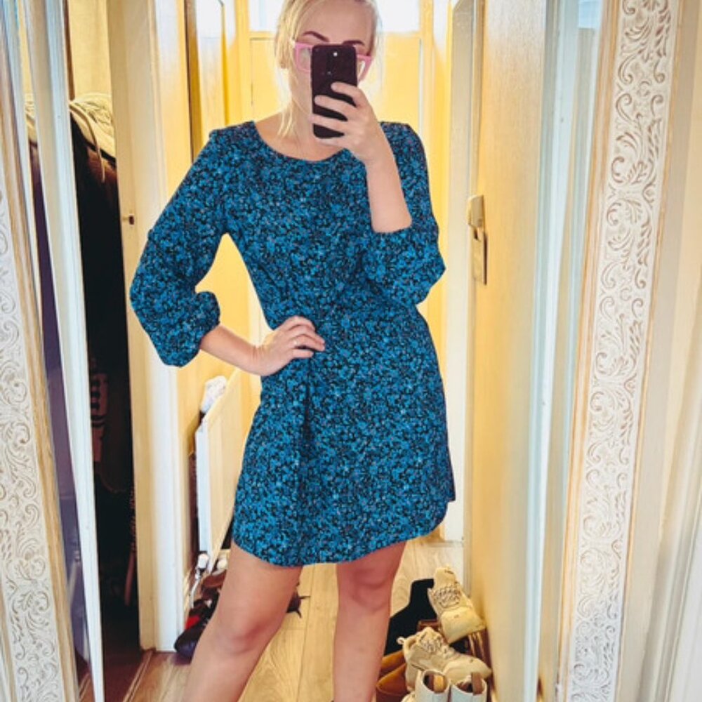 George Women’s Black Blue Floral Summer Shift Dress UK12